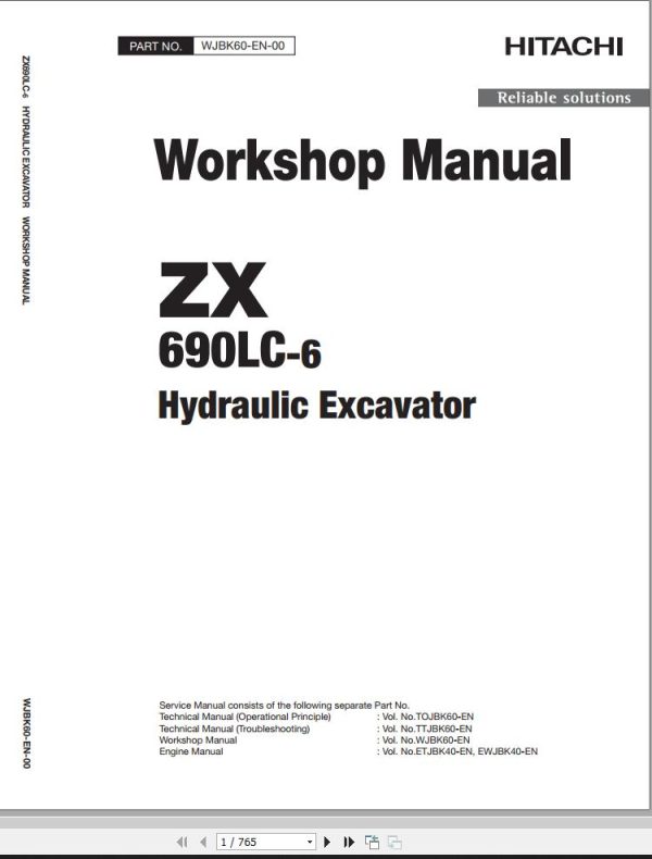Hitachi Hydraulic Excavator ZX690LC 6 Workshop Manual WJBK60 EN 00