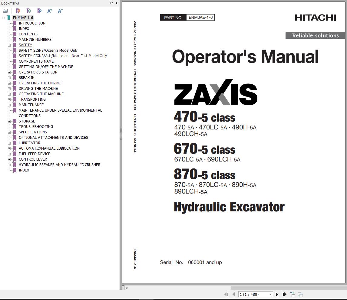 Hitachi Hydraulic Excavator ZX690LCH 5A Operators Manual ENMJAE 1 6
