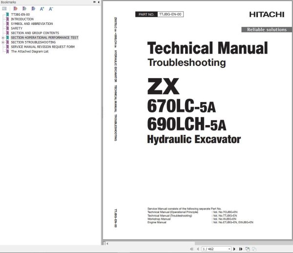 Hitachi Hydraulic Excavator ZX690LCH 5A Technical Manual