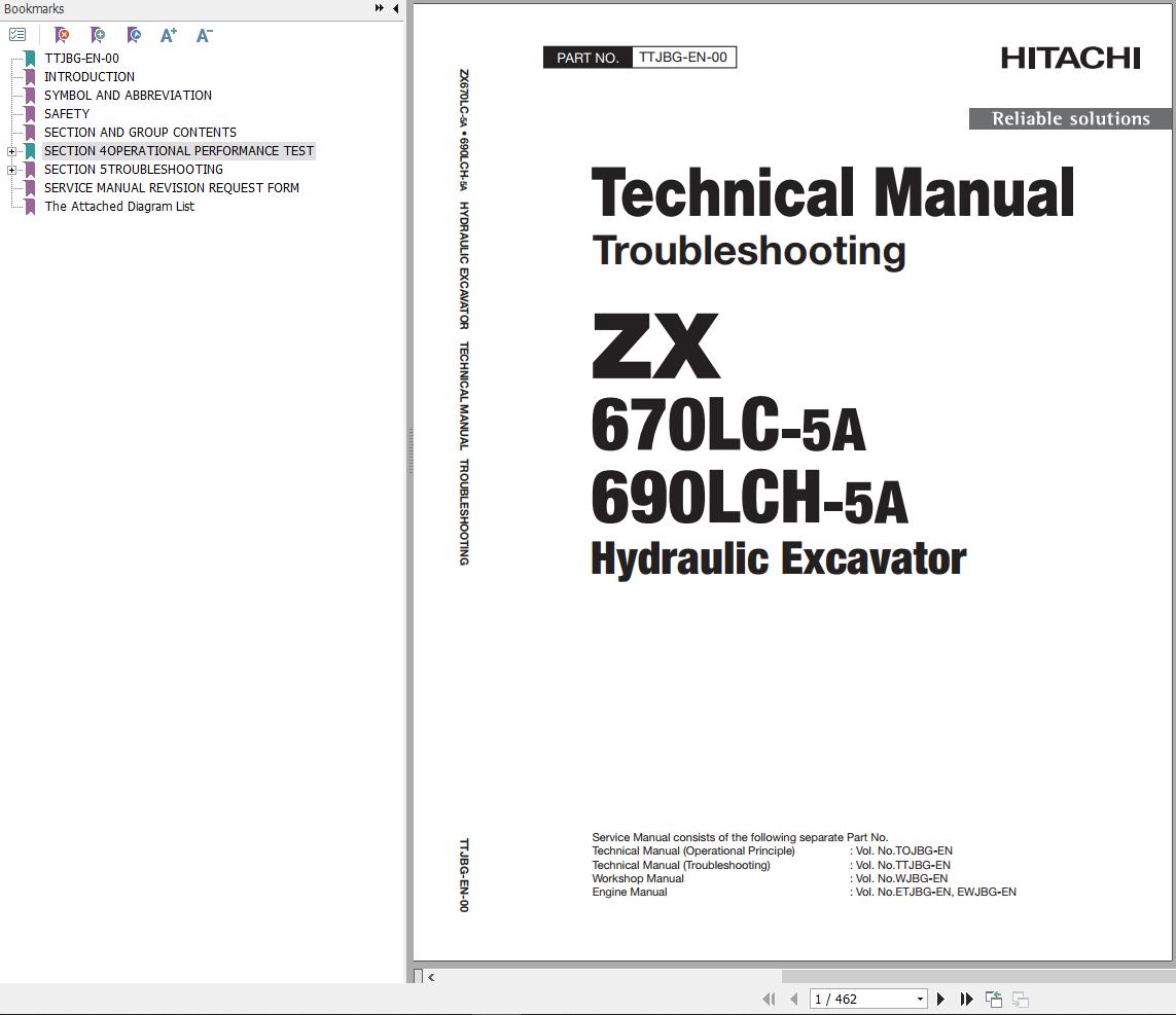 Hitachi Hydraulic Excavator ZX690LCH 5A Technical Manual