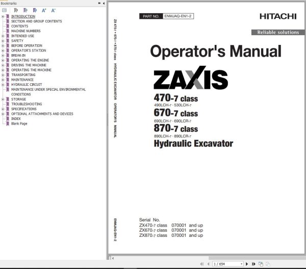 Hitachi Hydraulic Excavator ZX690LCH 7 ZX690LCR 7 Operators Manual ENMJAQ EN1 2