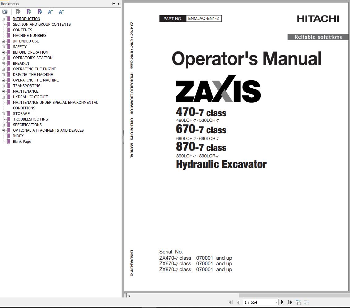 Hitachi Hydraulic Excavator ZX690LCH 7 ZX690LCR 7 Operators Manual ENMJAQ EN1 2