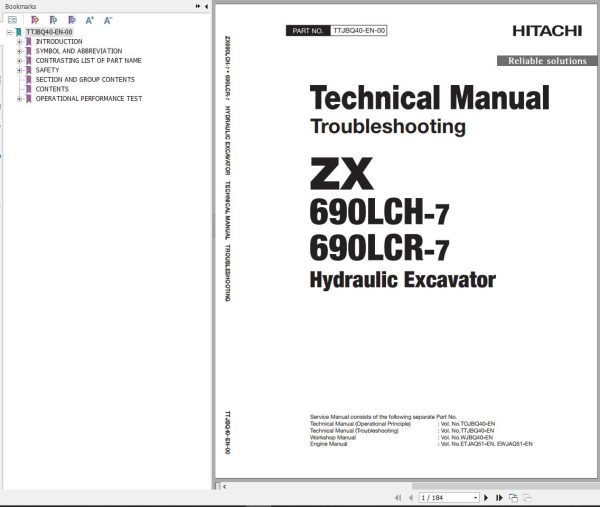 Hitachi Hydraulic Excavator ZX690LCH 7 ZX690LCR 7 Technical Manual