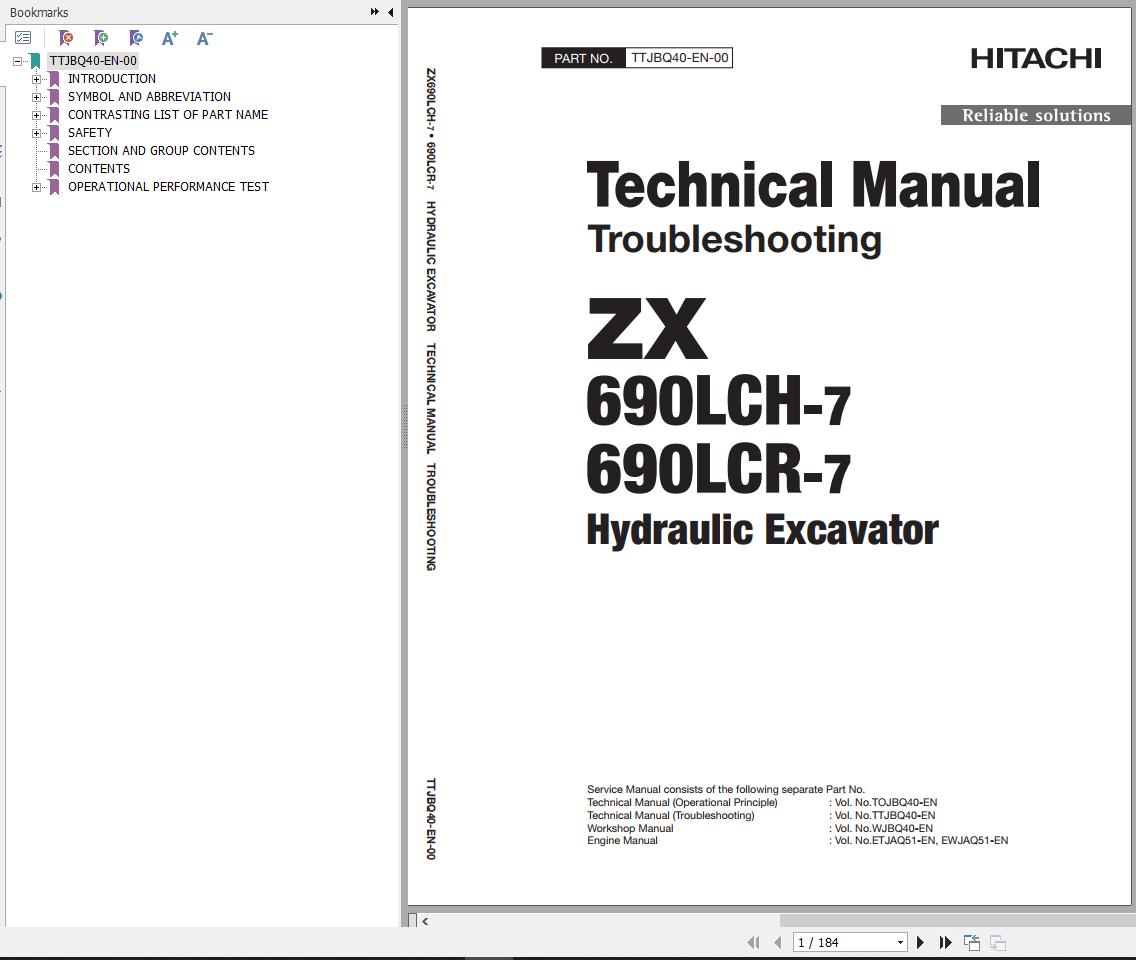 Hitachi Hydraulic Excavator ZX690LCH 7 ZX690LCR 7 Technical Manual