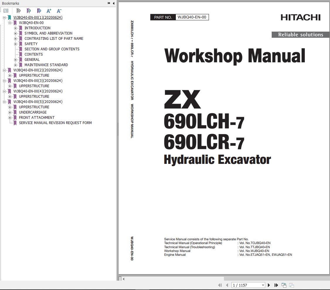 Hitachi Hydraulic Excavator ZX690LCH 7 ZX690LCR 7 Workshop Manual