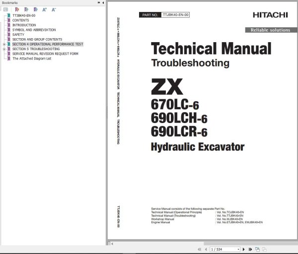 Hitachi Hydraulic Excavator ZX690LCR 6 Technical Manual