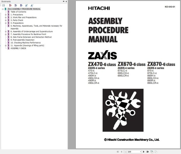 Hitachi Hydraulic Excavator ZX690LCR 6 Workshop Manual