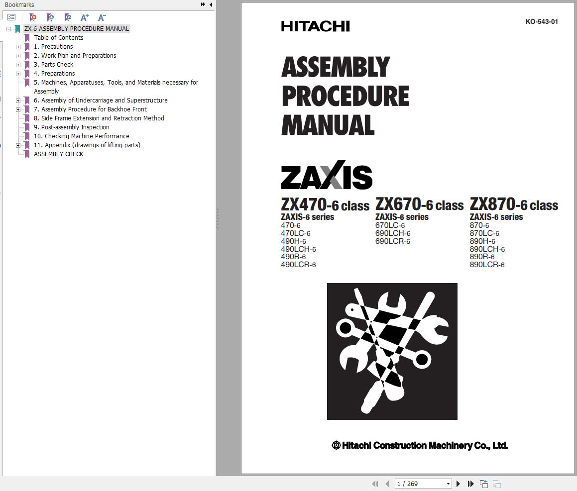 Hitachi Hydraulic Excavator ZX690LCR 6 Workshop Manual