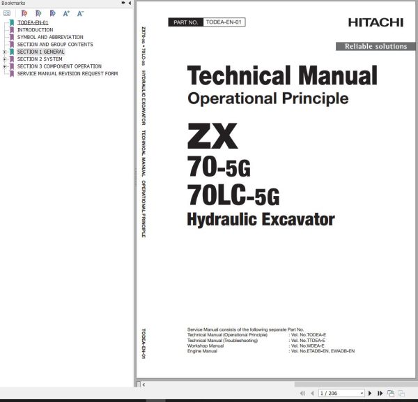 Hitachi Hydraulic Excavator ZX70 5G ZX70LC 5G Technical Manual