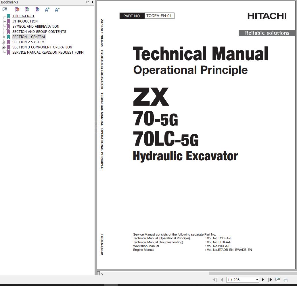 Hitachi Hydraulic Excavator ZX70 5G ZX70LC 5G Technical Manual