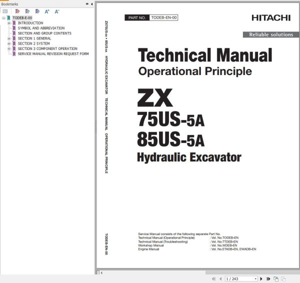 Hitachi Hydraulic Excavator ZX75US 5A Technical Manual