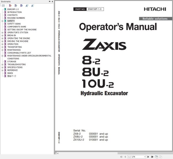 Hitachi Hydraulic Excavator ZX8 2 ZX8U 2 ZX10U 2 Operators Manual