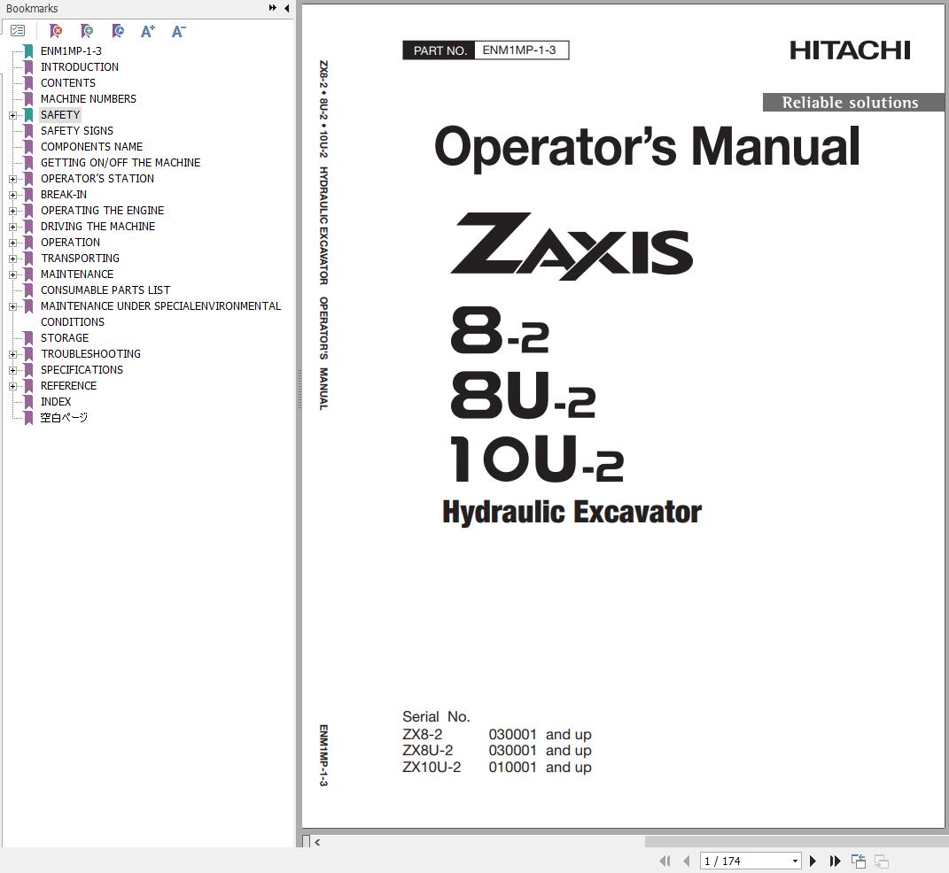 Hitachi Hydraulic Excavator ZX8 2 ZX8U 2 ZX10U 2 Operators Manual