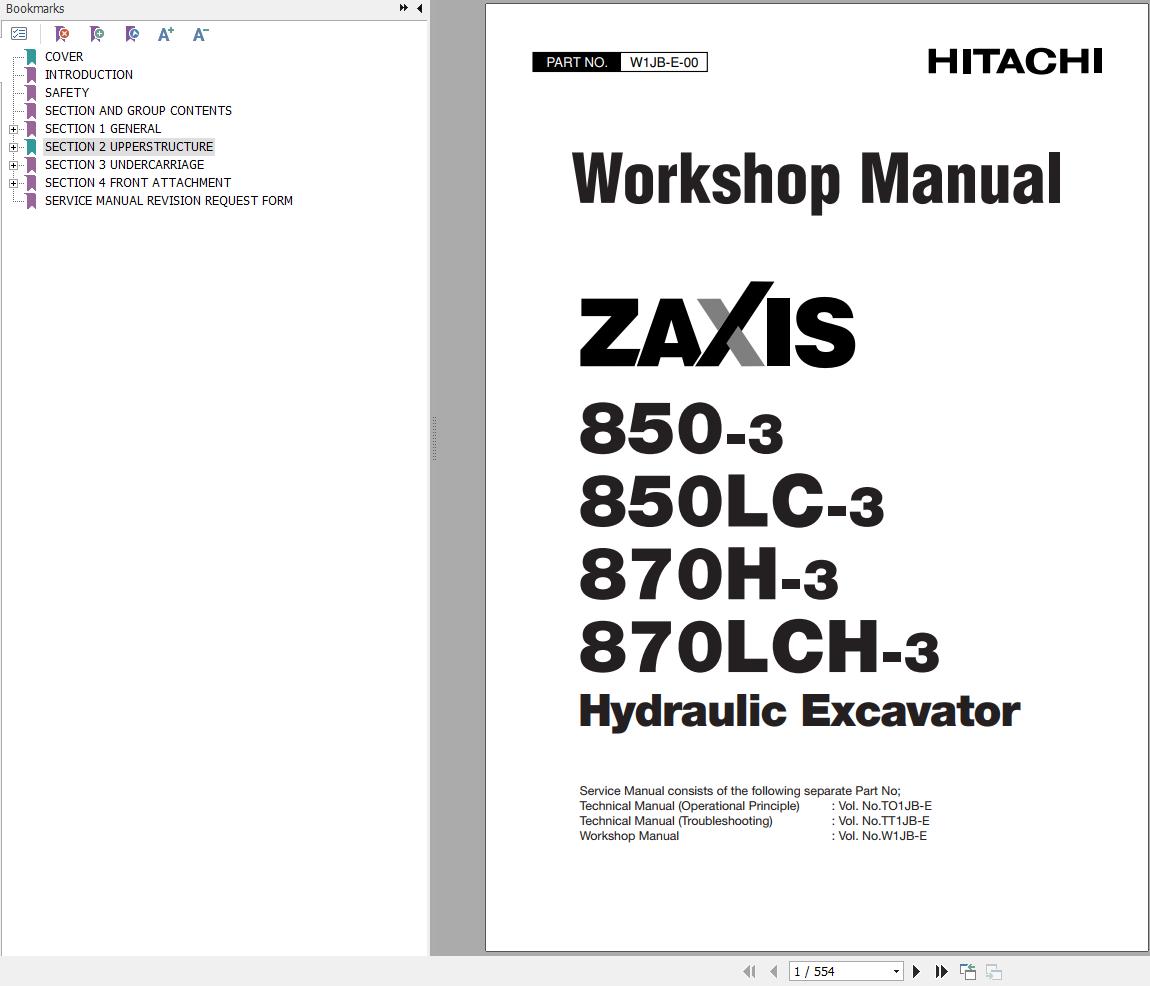 Hitachi Hydraulic Excavator ZX850 3 ZX870H 3 Workshop Manual