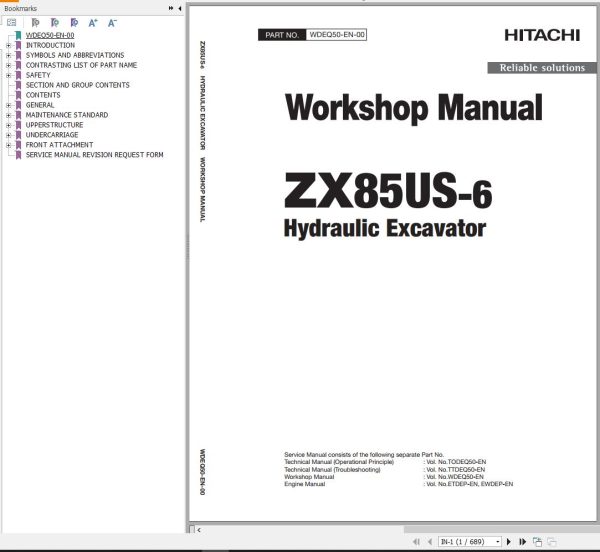 Hitachi Hydraulic Excavator ZX85US 6 Workshop Manual