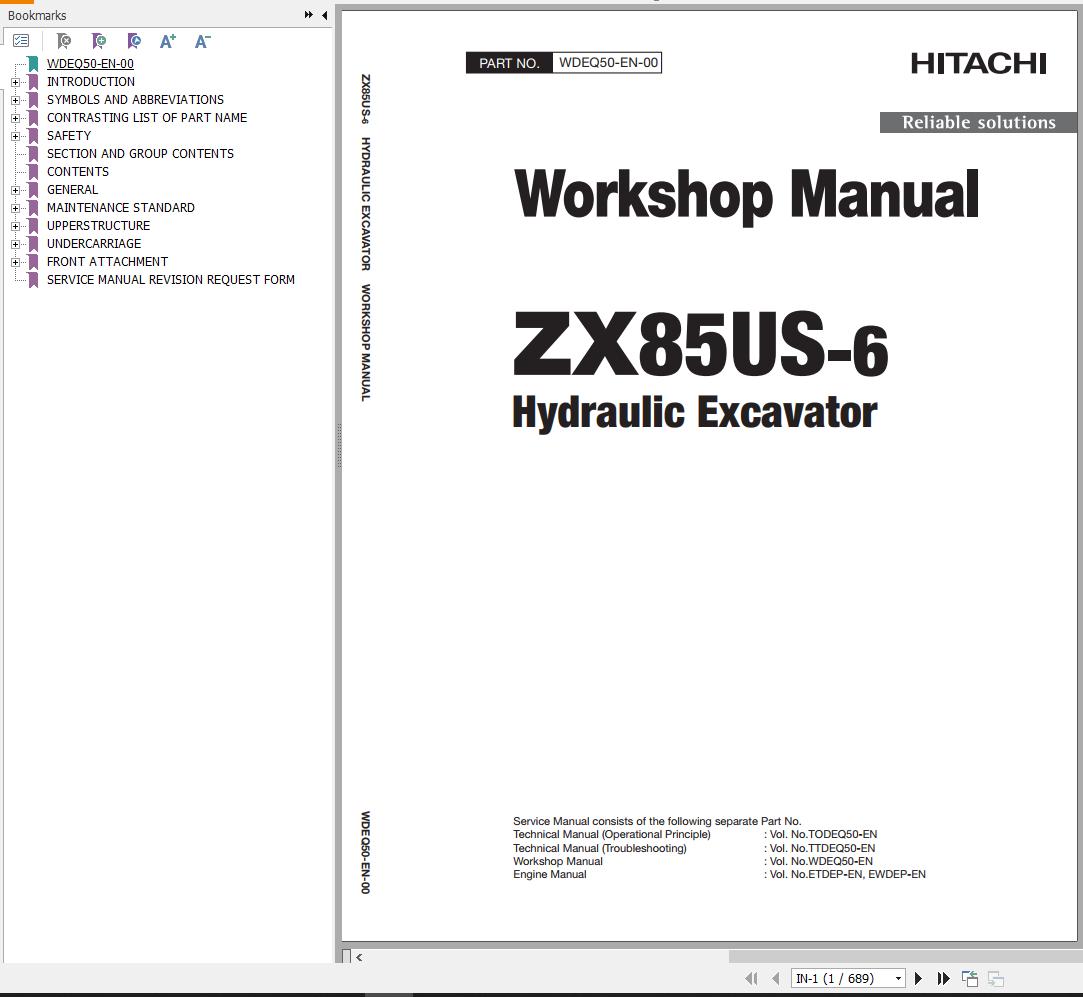 Hitachi Hydraulic Excavator ZX85US 6 Workshop Manual