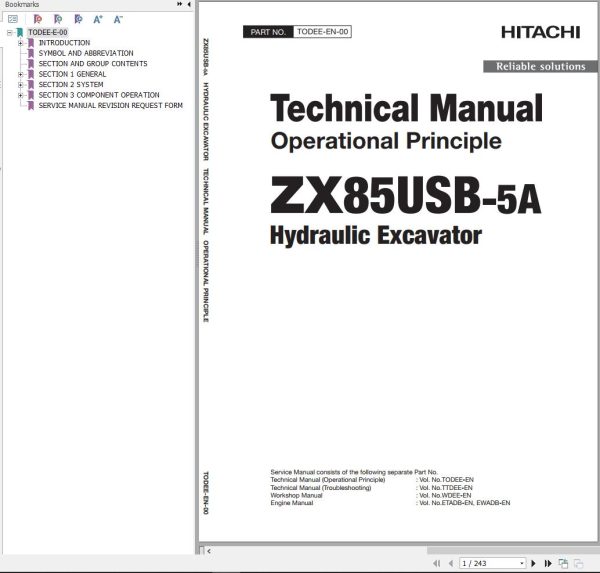 Hitachi Hydraulic Excavator ZX85USB 5A Technical Manual