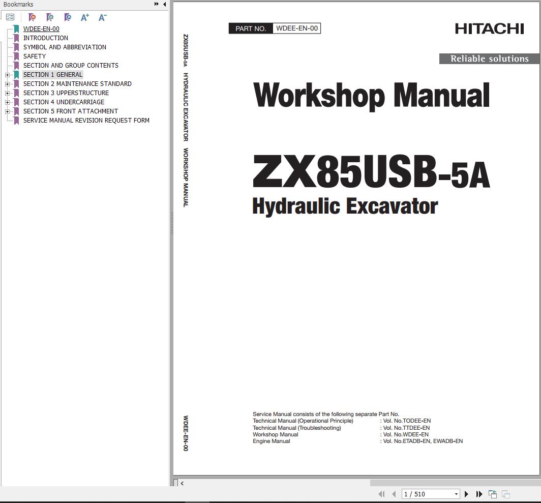 Hitachi Hydraulic Excavator ZX85USB 5A Workshop Manual