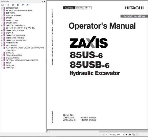 Hitachi Hydraulic Excavator ZX85USB 6 Operators Manual