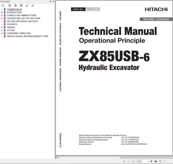 Hitachi Hydraulic Excavator ZX85USB 6 Technical Manual