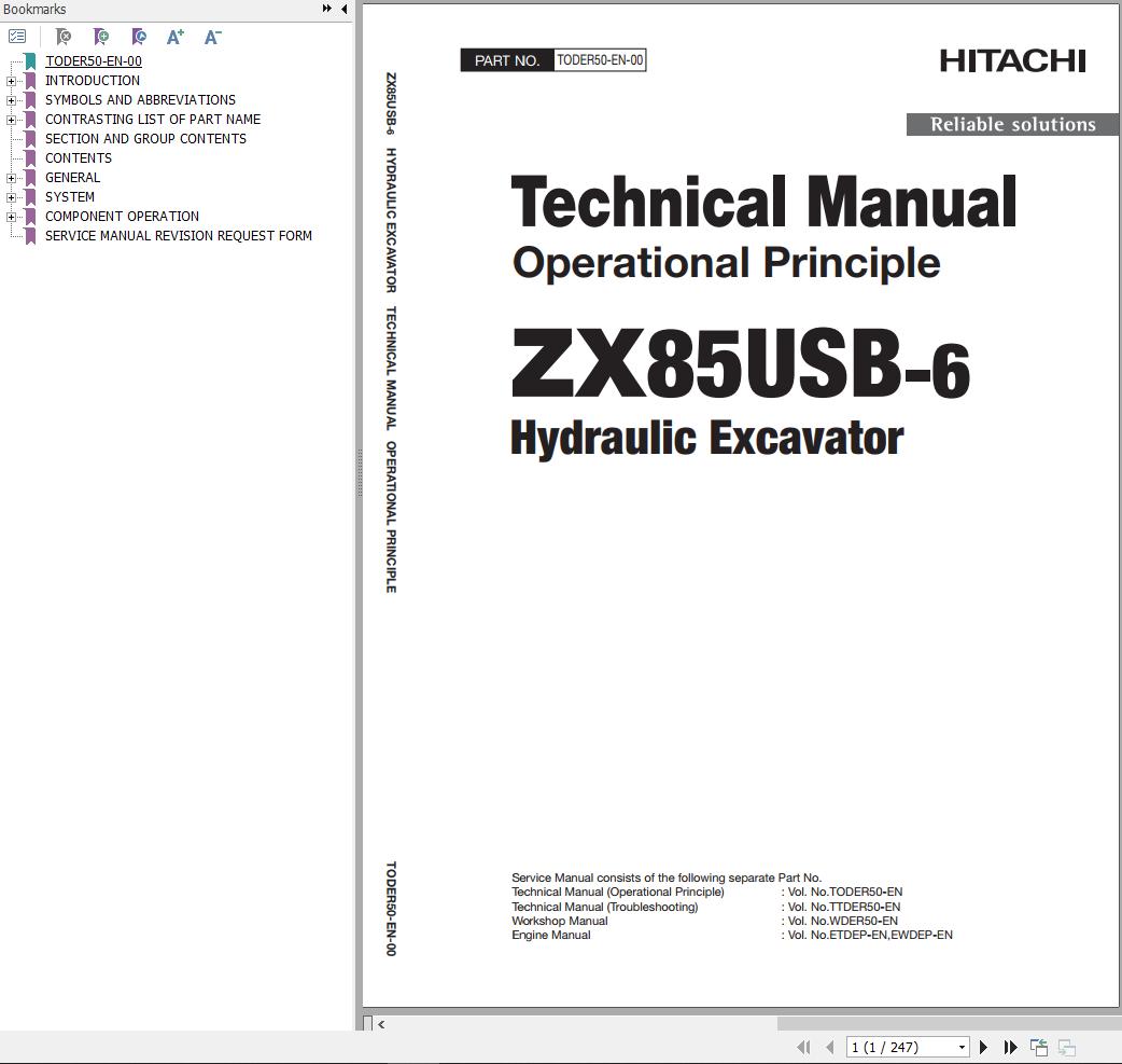 Hitachi Hydraulic Excavator ZX85USB 6 Technical Manual