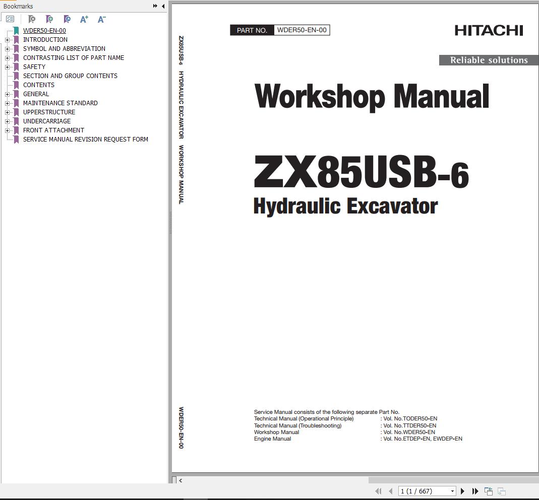 Hitachi Hydraulic Excavator ZX85USB 6 Workshop Manual