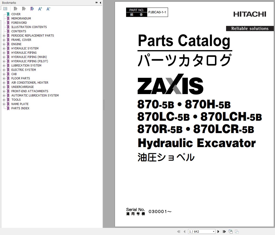 Hitachi Hydraulic Excavator ZX870 5B Parts Catalog EN JP