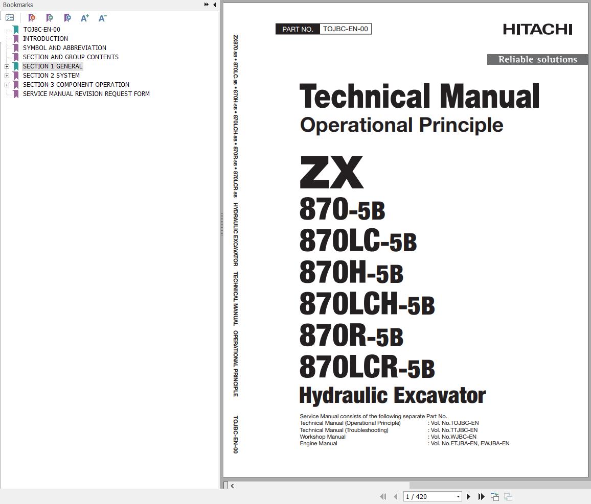 Hitachi Hydraulic Excavator ZX870 5B Technical Manual