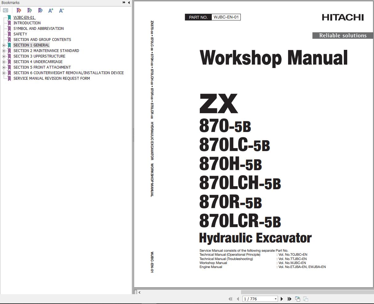 Hitachi Hydraulic Excavator ZX870 5B Workshop Manual