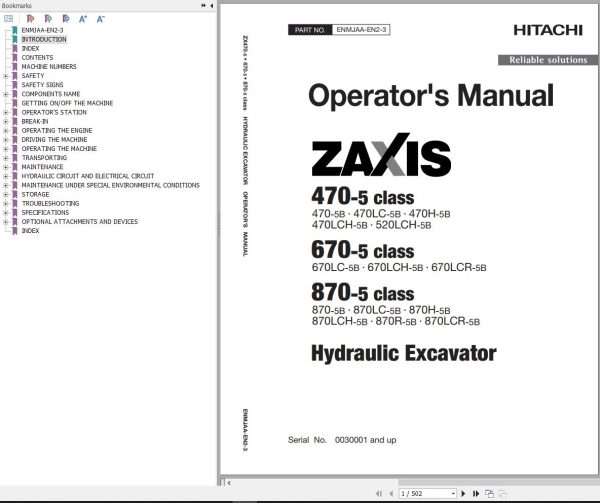 Hitachi Hydraulic Excavator ZX870 5B ZX870LC 5B Operators Manual ENMJAA EN2 3