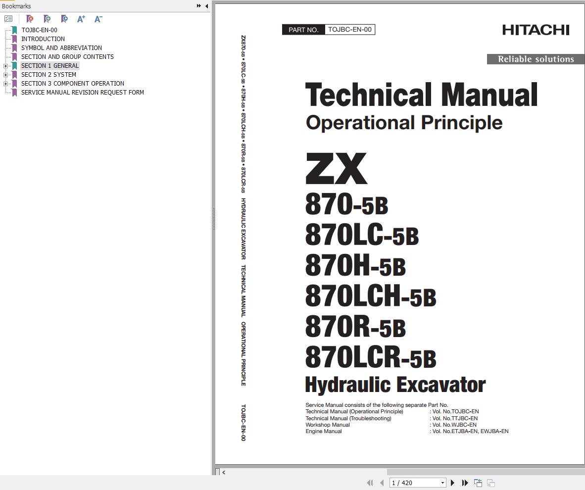 Hitachi Hydraulic Excavator ZX870 5B ZX870LC 5B Technical Manual