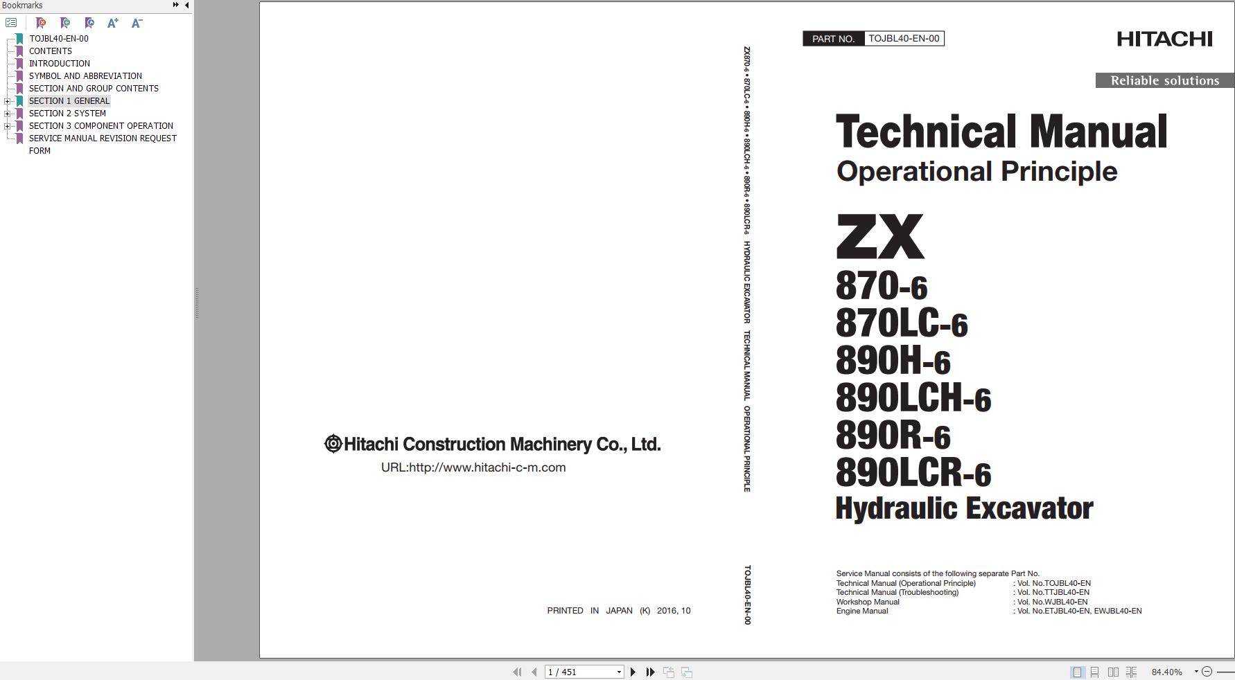 Hitachi Hydraulic Excavator ZX870 6 Technical Manual