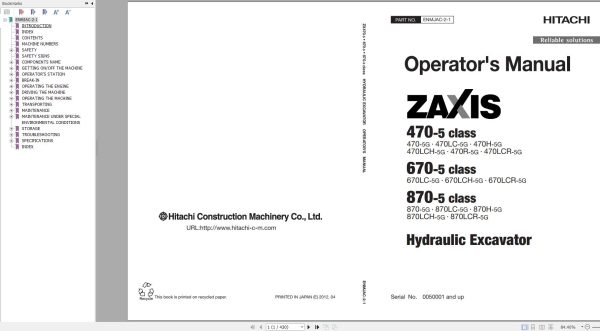 Hitachi Hydraulic Excavator ZX870H 5G Operators Manual ENMJAC 2 1