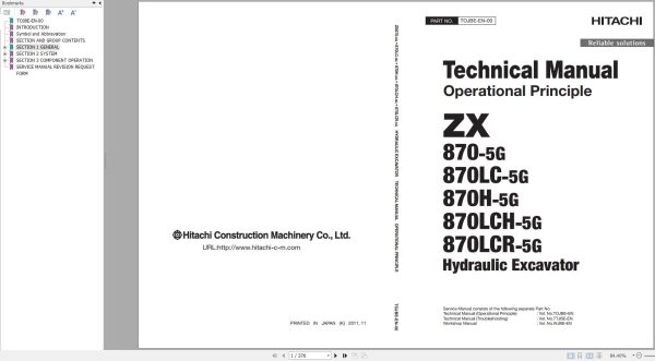 Hitachi Hydraulic Excavator ZX870H 5G Technical Manual