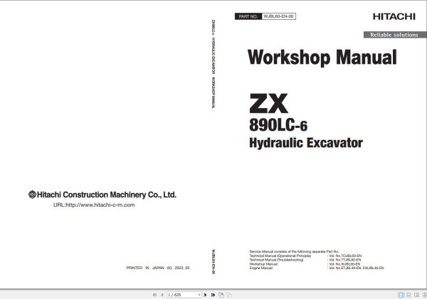 Hitachi Hydraulic Excavator ZX890LC 6 Workshop Manual WJBL60 EN 00