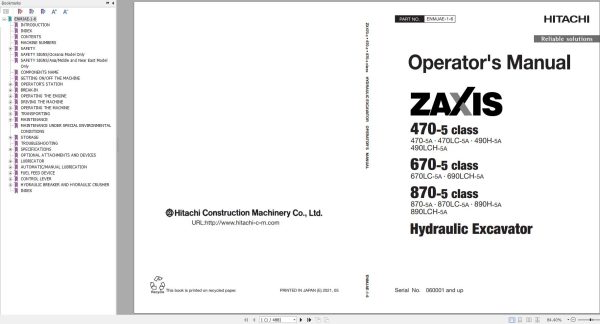 Hitachi Hydraulic Excavator ZX890LCH 5A Operators Manual ENMJAE 1 6