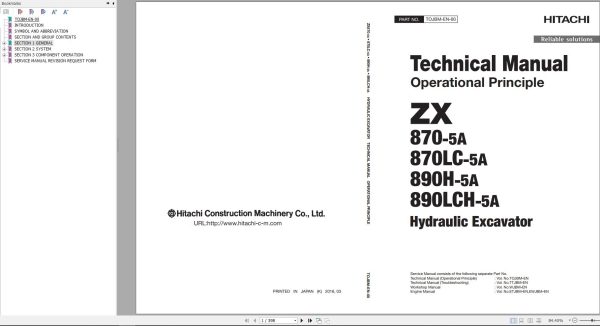 Hitachi Hydraulic Excavator ZX890LCH 5A Technical Manual