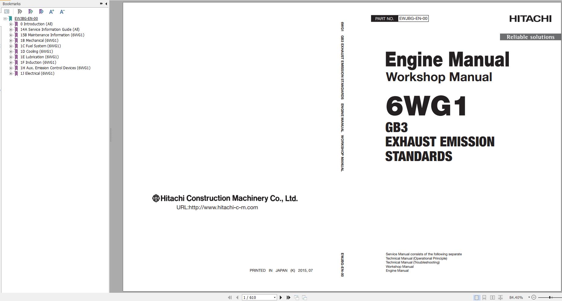Hitachi Hydraulic Excavator ZX890LCH 5A Workshop Manual