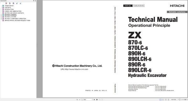 Hitachi Hydraulic Excavator ZX890LCH 6 ZX890LCR 6 Technical Manual