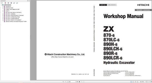 Hitachi Hydraulic Excavator ZX890LCH 6 ZX890LCR 6 Workshop Manual