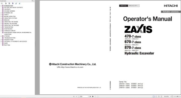 Hitachi Hydraulic Excavator ZX890LCH 7 ZX890LCR 7 Operators Manual ENMJAQ EN1 2