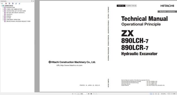 Hitachi Hydraulic Excavator ZX890LCH 7 ZX890LCR 7 Technical Manual