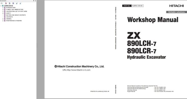 Hitachi Hydraulic Excavator ZX890LCH 7 ZX890LCR 7 Workshop Manual