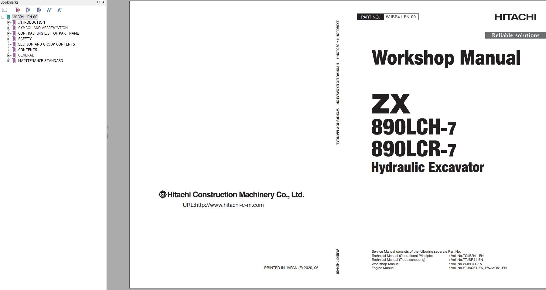 Hitachi Hydraulic Excavator ZX890LCH 7 ZX890LCR 7 Workshop Manual