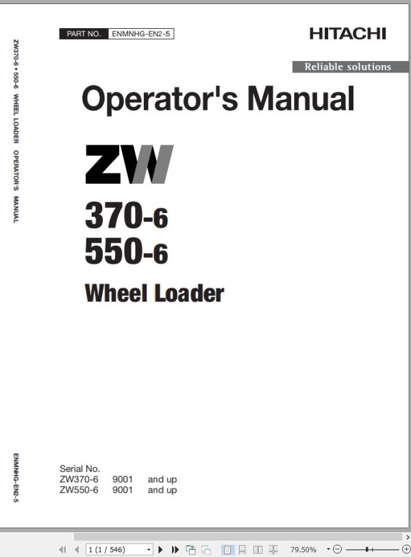 Hitachi Wheel Loader ZW550 6 Operators Manual ENMNHG EN2 5
