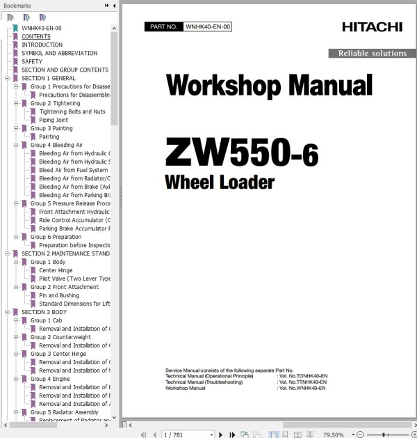 Hitachi Wheel Loader ZW550 6 Workshop Manual