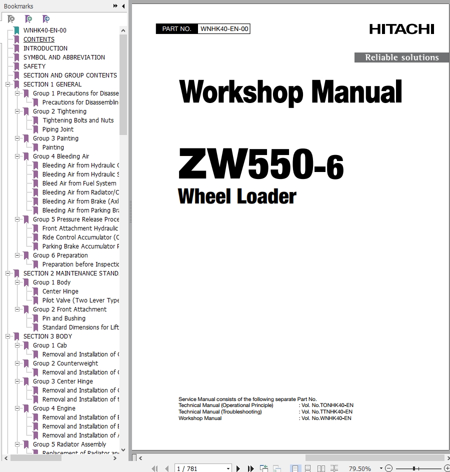 Hitachi Wheel Loader ZW550 6 Workshop Manual