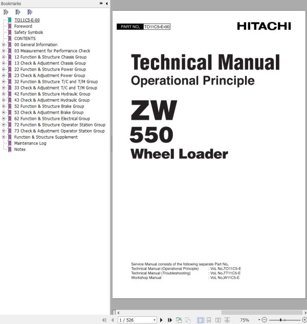 Hitachi Wheel Loader ZW550 Technical Manual