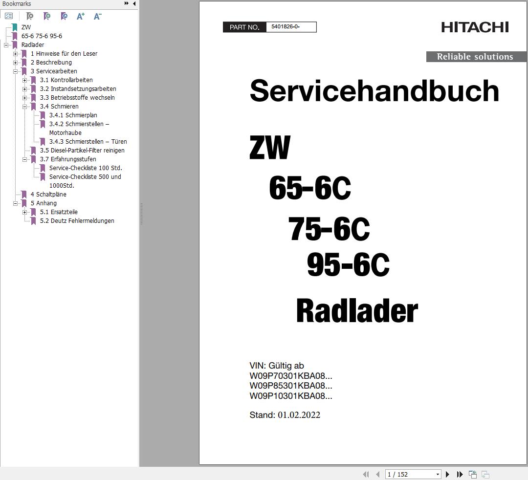 Hitachi Wheel Loader ZW65 6 Service Manual EN DE