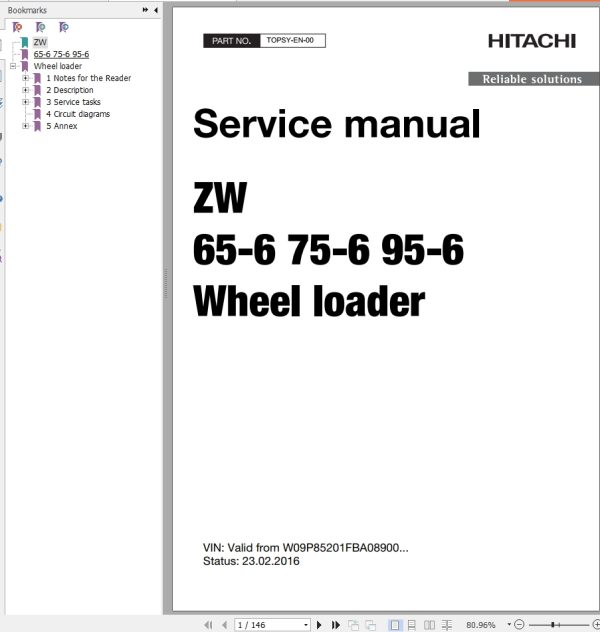 Hitachi Wheel Loader ZW75 5 Service Manual TOPSY EN 00